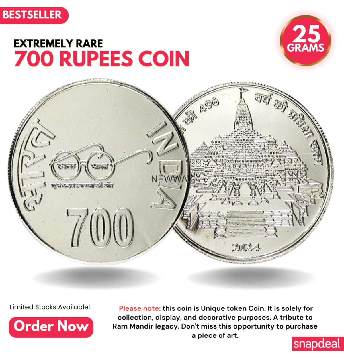 Most Demanded 700 Rupees Ram Mandir Rare Silver-plated Heavy Coin Most Demanded 700 Rupees Ram Mandir Rare Silver-plated Heavy Coin