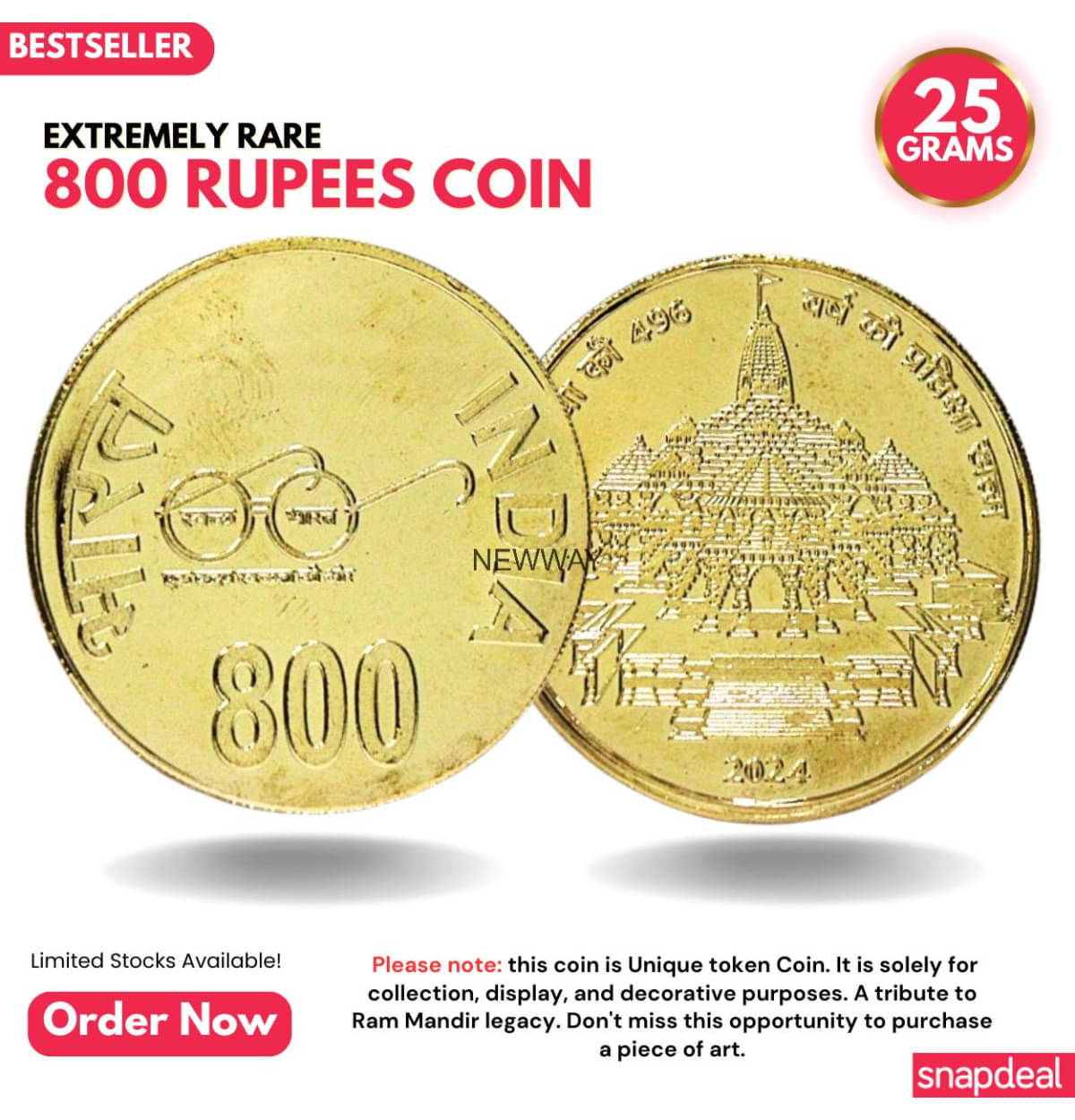     			Most Demanded 800 Rupees, Ram Mandir Rare Gold-plated Heavy Coin