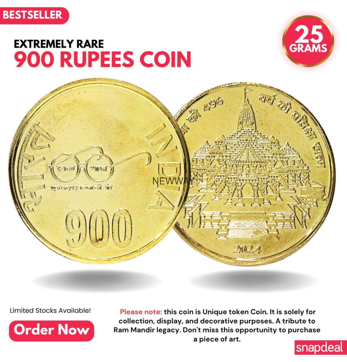     			Most Demanded 900 Rupees, Ram Mandir Rare Gold-plated Heavy Coin