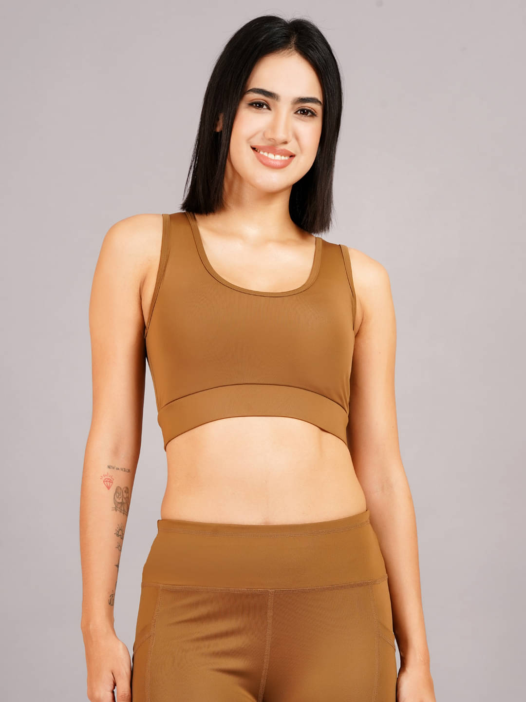 NEVER LOSE Pack of 1 Nylon Heavily Padded Racerback bra For Women ( Brown ) NEVER LOSE Pack of 1 Nylon Heavily Padded Racerback bra For Women ( Brown )