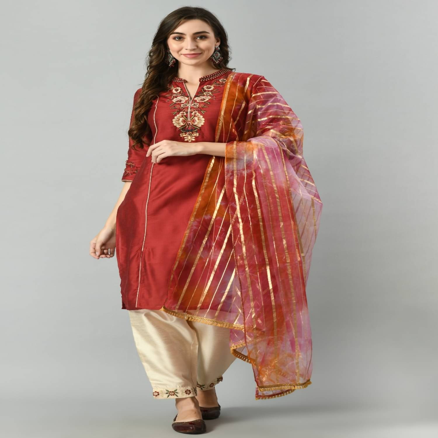     			Neel & Ned Polyester Solid Kurti With Pants Women's Stitched Salwar Suit - Maroon ( Pack of 1 )