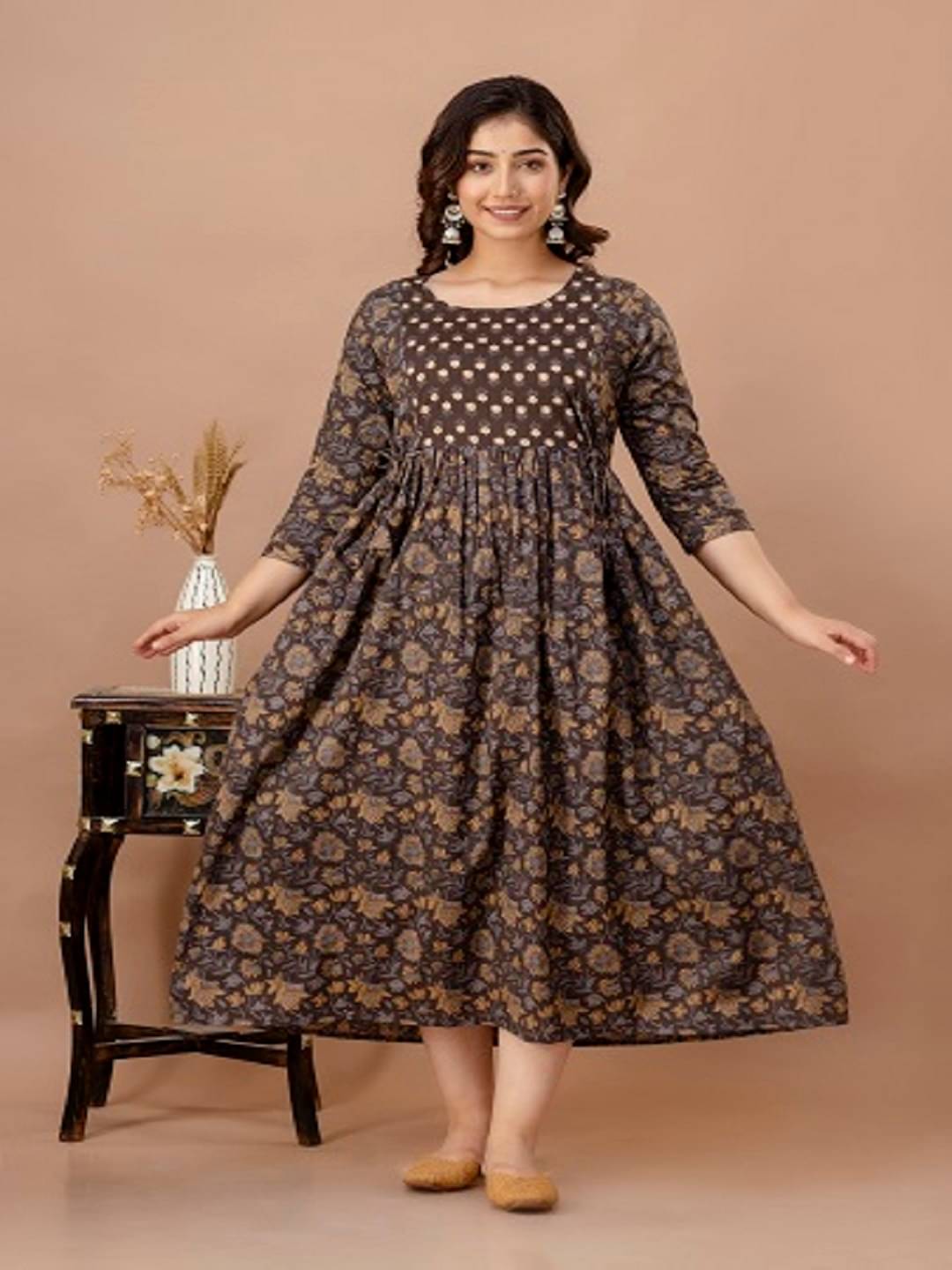     			Nevisha Style Brown Cotton Maternity Kurta Single