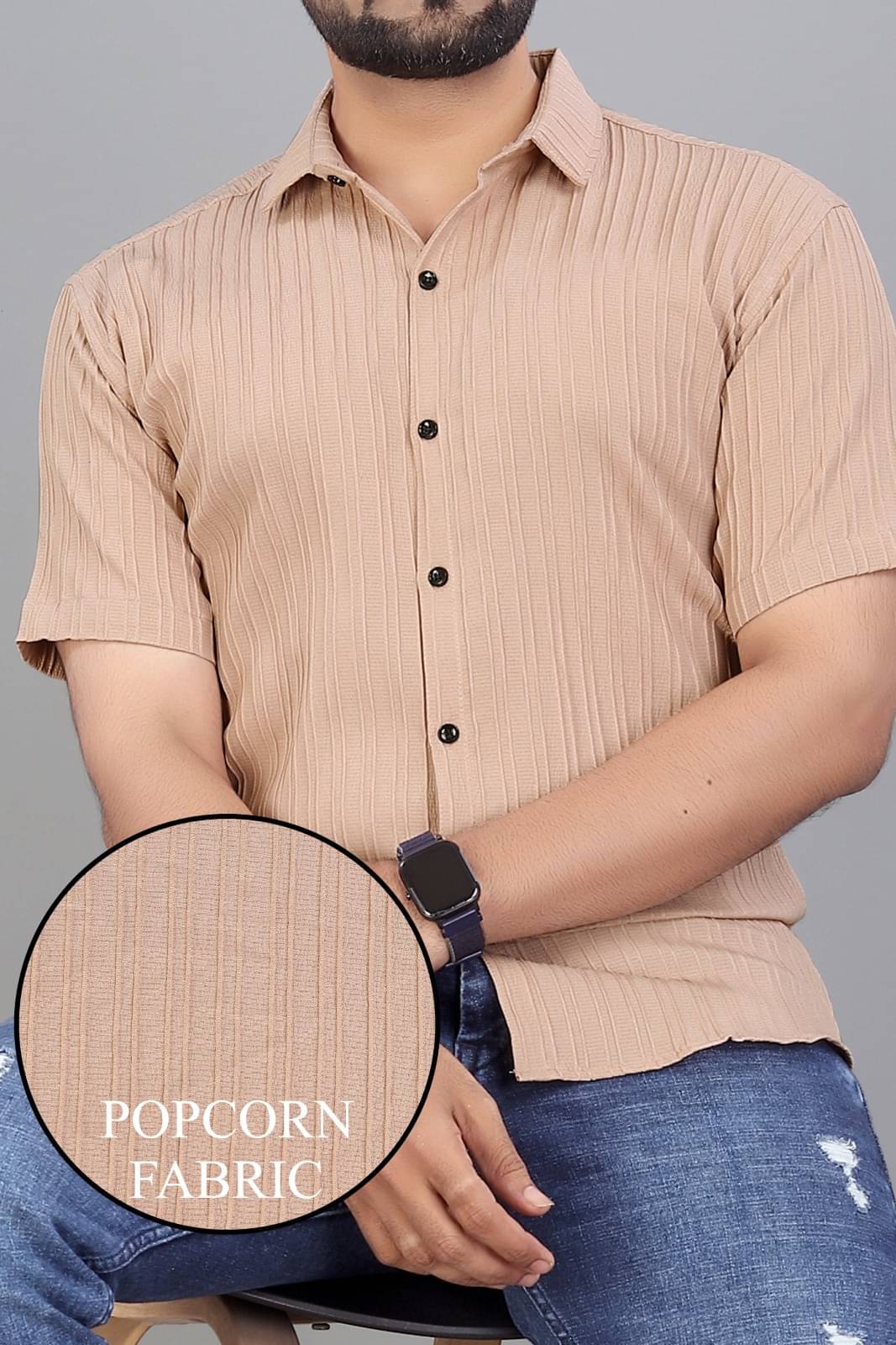     			Nofilter Poly Cotton Regular Fit Self Design Half Sleeves Men's Casual Shirt - Beige ( Pack of 1 )