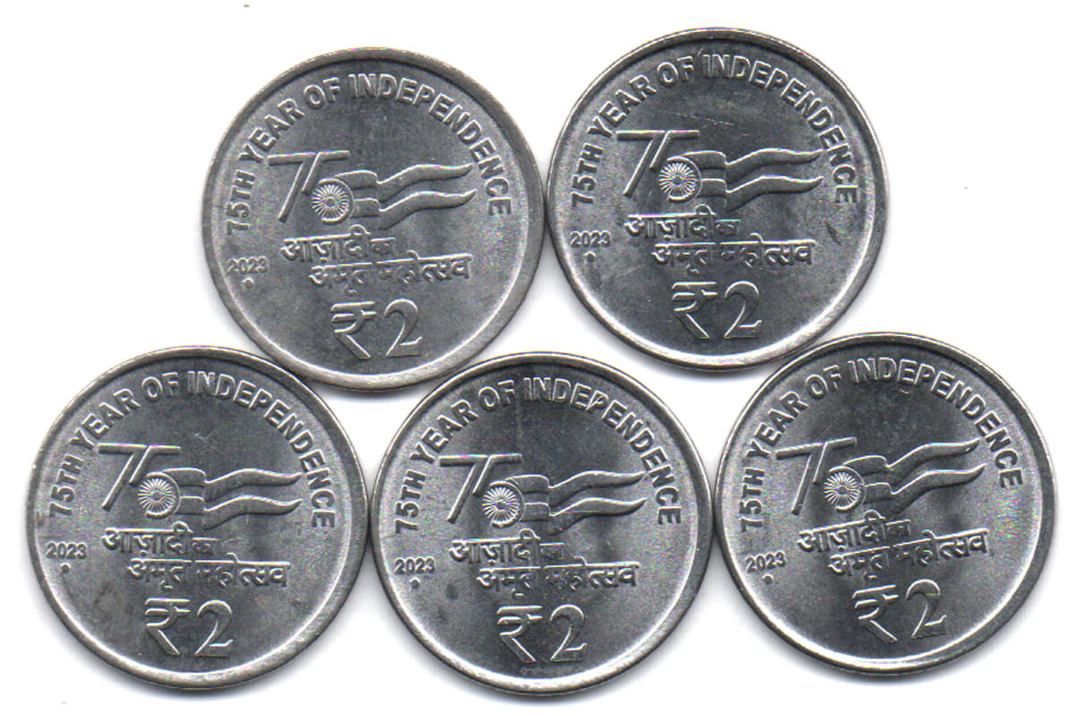 RAJACOINS - 2 / TWO RS / RUPEE AKAM STEEL (5 PCS) VERY RARE 2023 NOIDA MINT COMMEMORATIVE COLLECTIBLE- U.N.C RAJACOINS - 2 / TWO RS / RUPEE AKAM STEEL (5 PCS) VERY RARE 2023 NOIDA MINT COMMEMORATIVE COLLECTIBLE- U.N.C