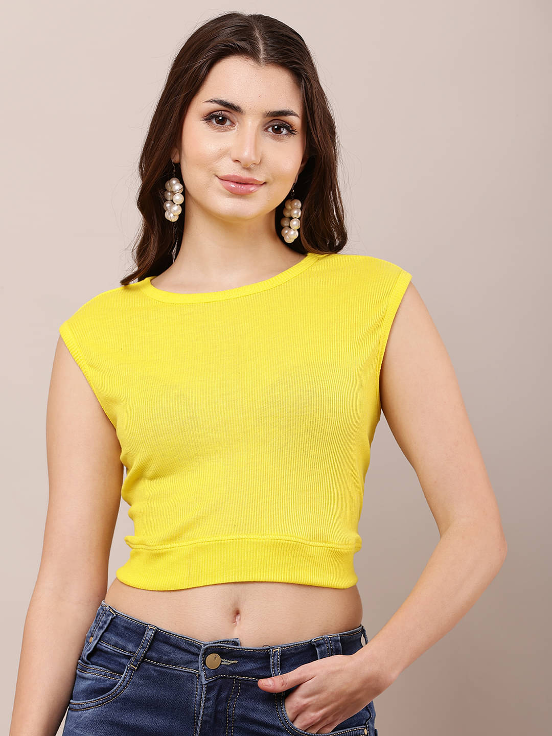     			RC NEOEN Yellow Viscose Women's Crop Top ( Pack of 1 )