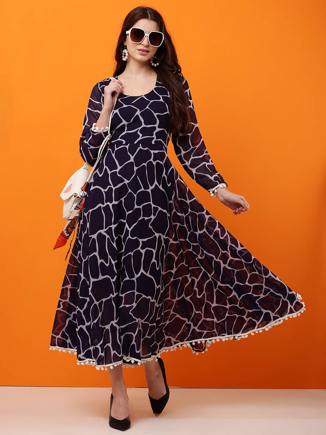     			Raabta Fashion Women Georgette Printed Fit & Flare Dress ( Navy )