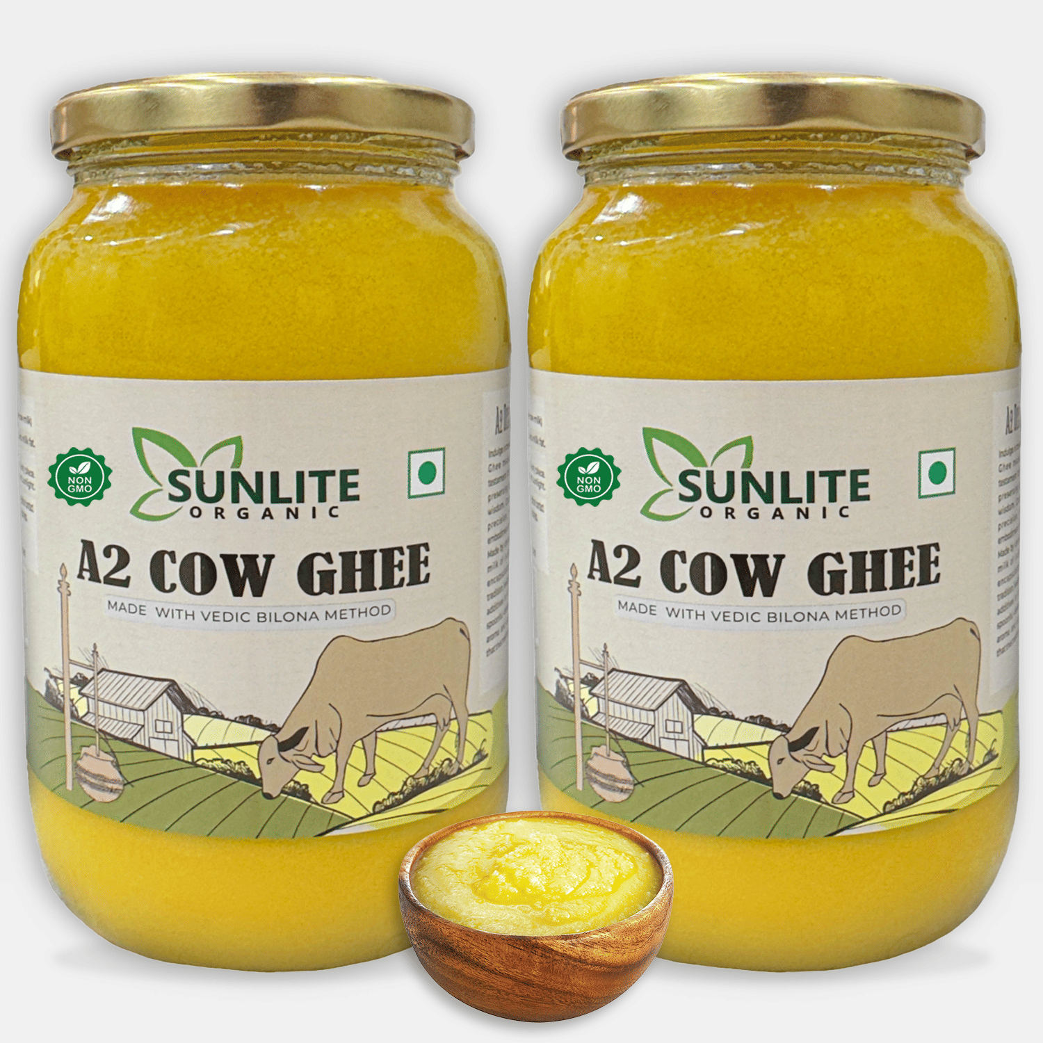 Sunlite Organic A2 Desi Cow Ghee – 100% Pure & Natural | Traditional Bilona Method Ghee 2 L Pack of 2 Sunlite Organic A2 Desi Cow Ghee – 100% Pure & Natural | Traditional Bilona Method Ghee 2 L Pack of 2
