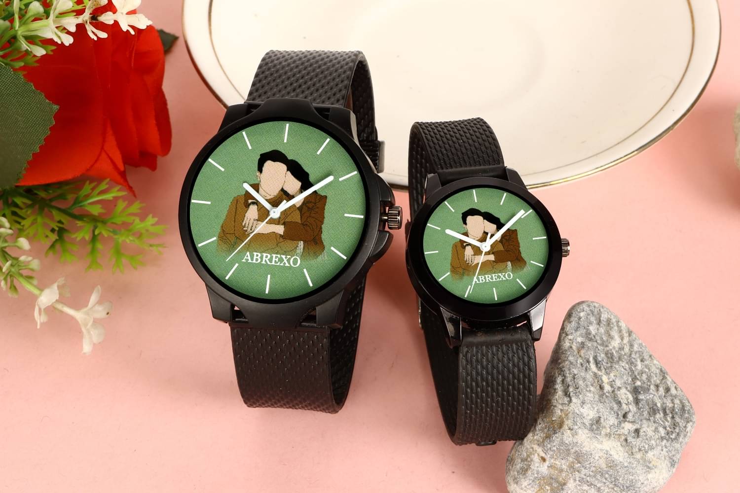     			THMT Black Silicon Analog Couple's Watch