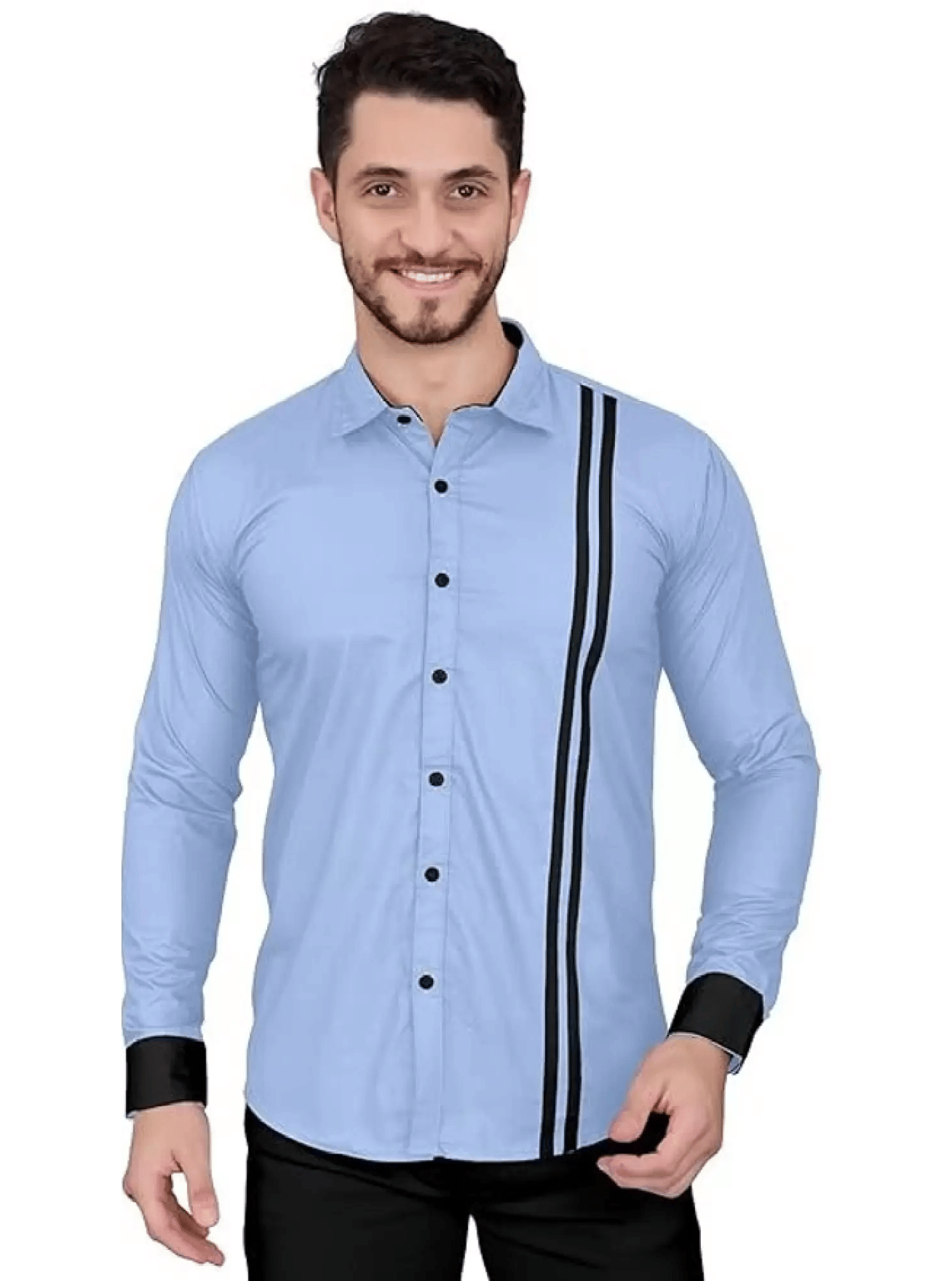 VERTUSY Cotton Blend Regular Fit Striped Full Sleeves Men's Casual Shirt - Light Blue ( Pack of 1 ) VERTUSY Cotton Blend Regular Fit Striped Full Sleeves Men's Casual Shirt - Light Blue ( Pack of 1 )