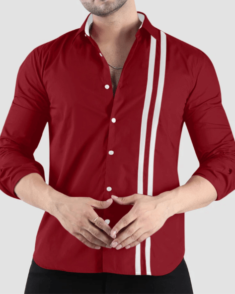 VERTUSY Cotton Blend Regular Fit Striped Full Sleeves Men's Casual Shirt - Red ( Pack of 1 ) VERTUSY Cotton Blend Regular Fit Striped Full Sleeves Men's Casual Shirt - Red ( Pack of 1 )