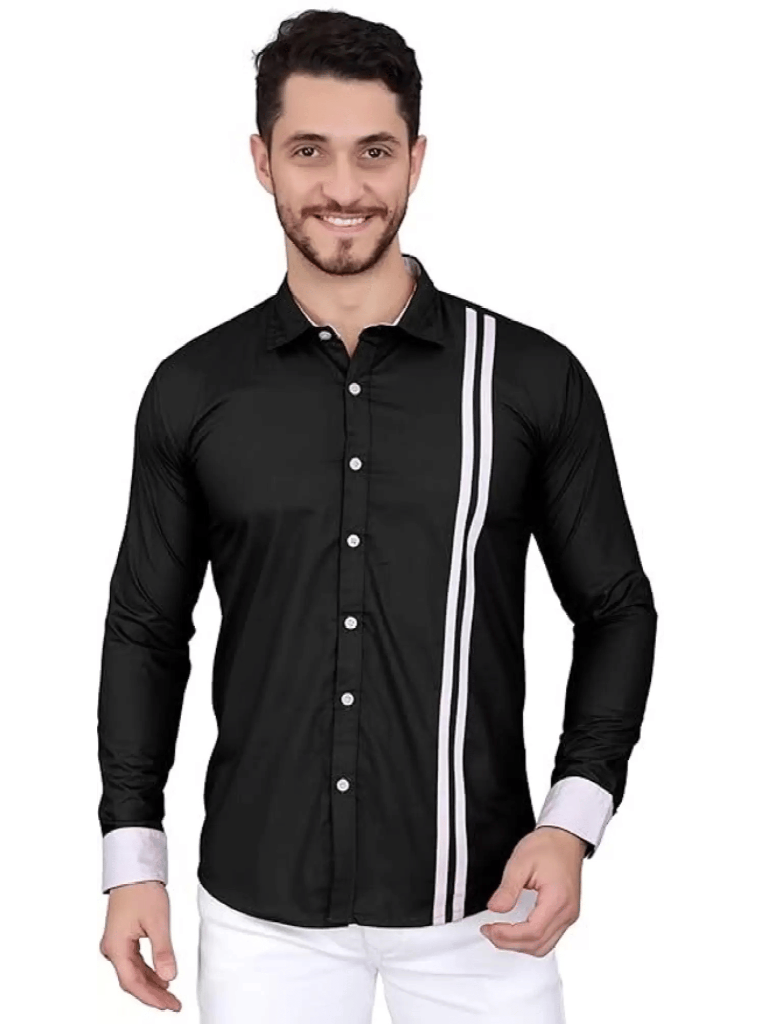     			VERTUSY Cotton Blend Regular Fit Striped Full Sleeves Men's Casual Shirt - Black ( Pack of 1 )