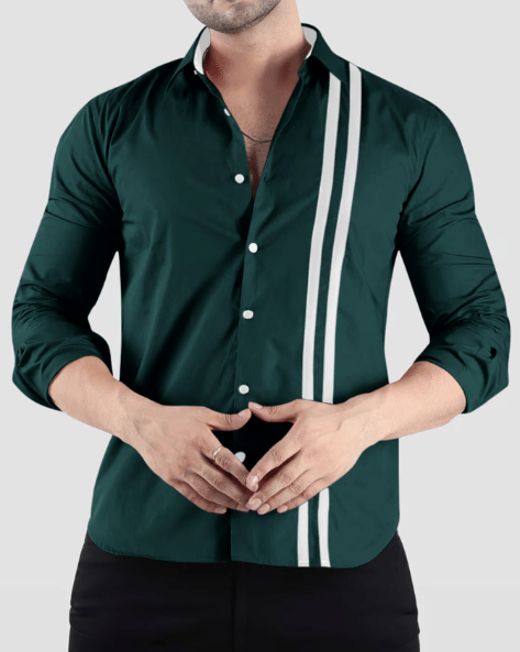 VERTUSY Cotton Blend Regular Fit Striped Full Sleeves Men's Casual Shirt - Green ( Pack of 1 ) VERTUSY Cotton Blend Regular Fit Striped Full Sleeves Men's Casual Shirt - Green ( Pack of 1 )