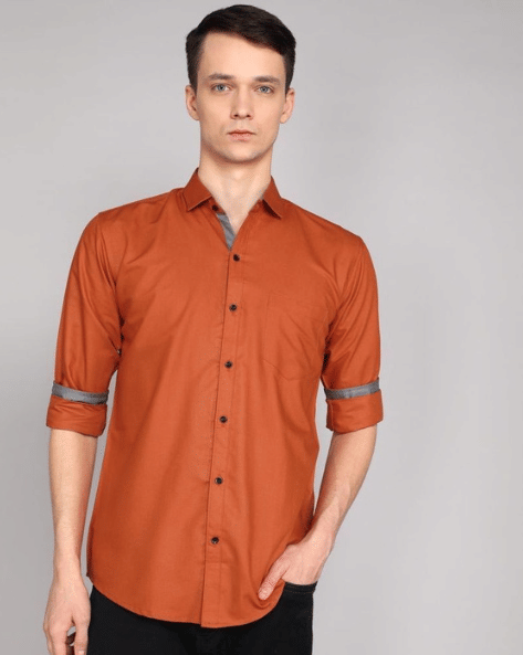 VERTUSY Cotton Blend Regular Fit Solids Full Sleeves Men's Casual Shirt - Orange ( Pack of 1 ) VERTUSY Cotton Blend Regular Fit Solids Full Sleeves Men's Casual Shirt - Orange ( Pack of 1 )