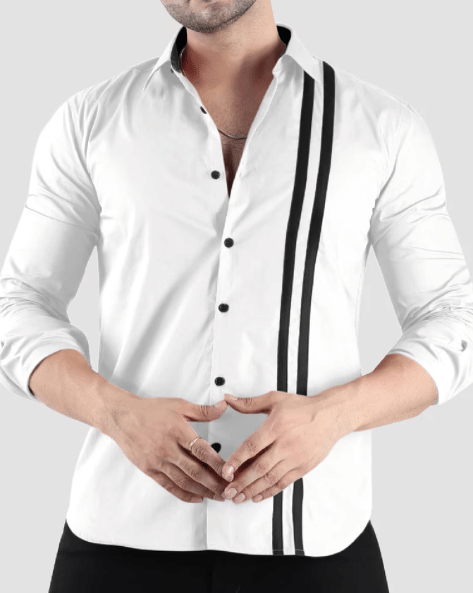 VERTUSY Cotton Blend Regular Fit Striped Full Sleeves Men's Casual Shirt - White ( Pack of 1 ) VERTUSY Cotton Blend Regular Fit Striped Full Sleeves Men's Casual Shirt - White ( Pack of 1 )