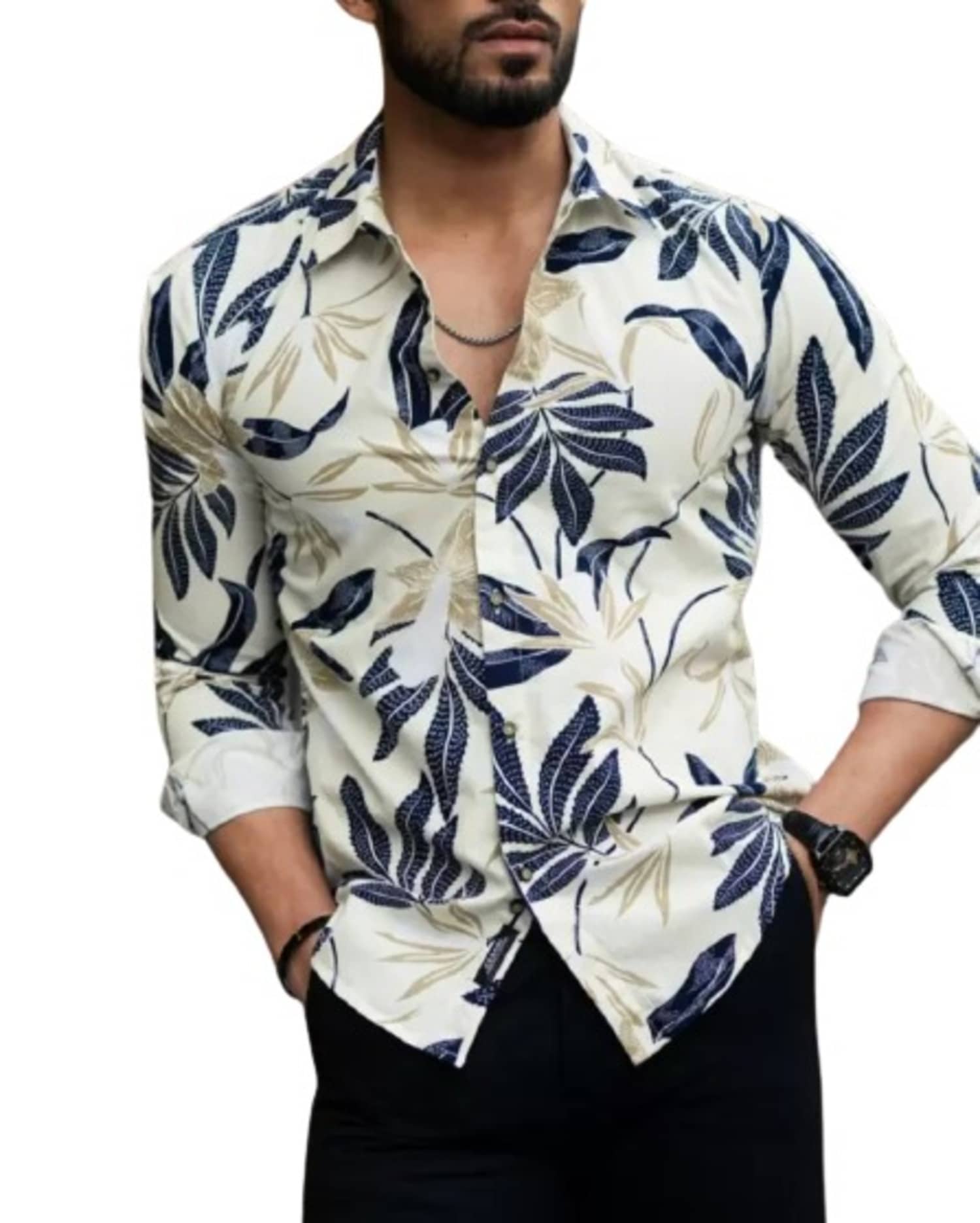 bluecorp enterprise Polyester Regular Fit Printed Full Sleeves Men's Casual Shirt - Off-White ( Pack of 1 )