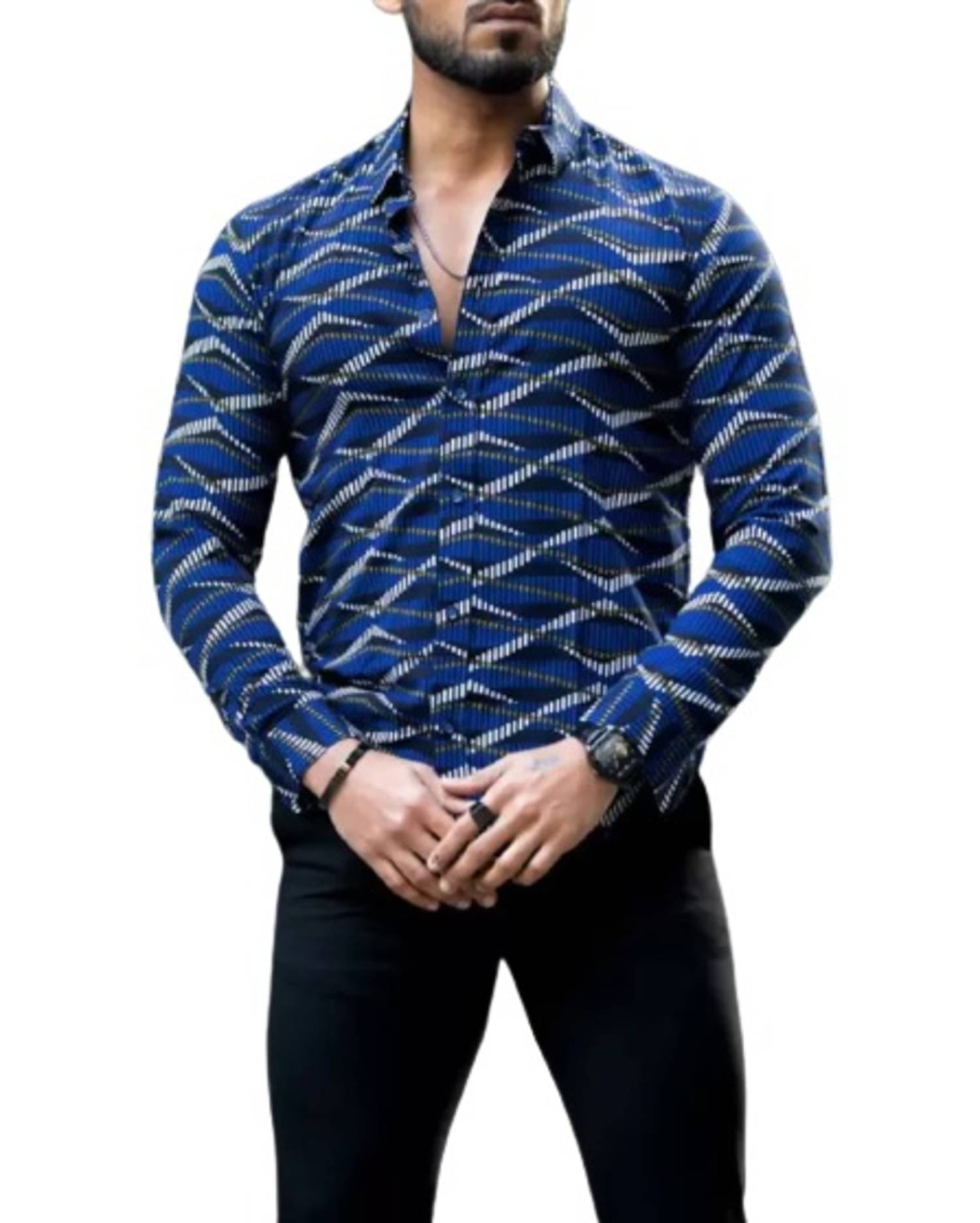     			bluecorp enterprise Polyester Regular Fit Printed Full Sleeves Men's Casual Shirt - Blue ( Pack of 1 )