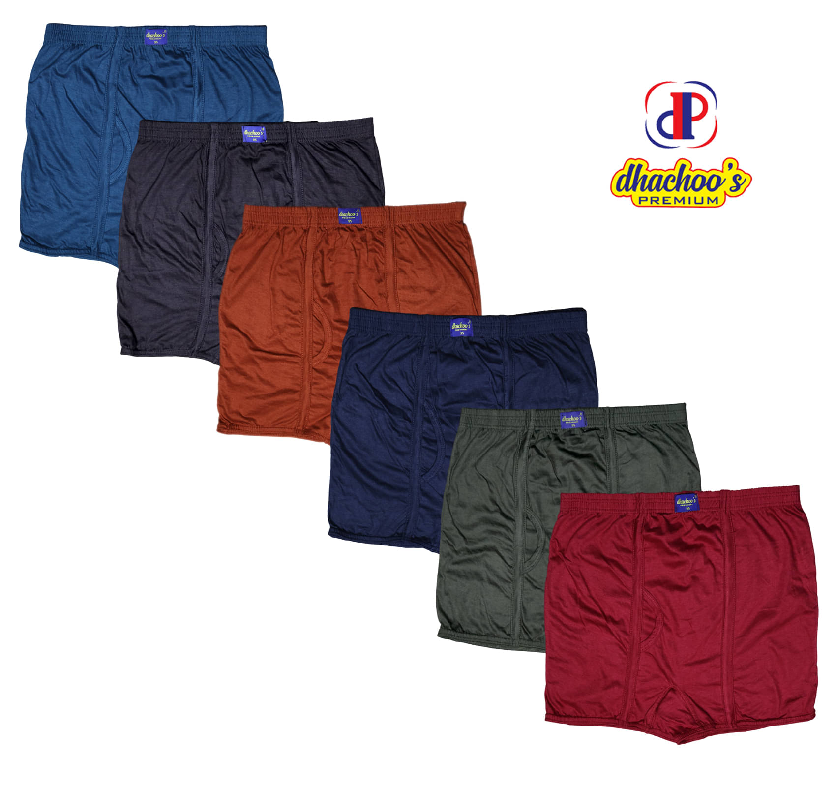     			dhachoo's premium Pack of 6 Cotton Trunks For Men's ( Multicolor )
