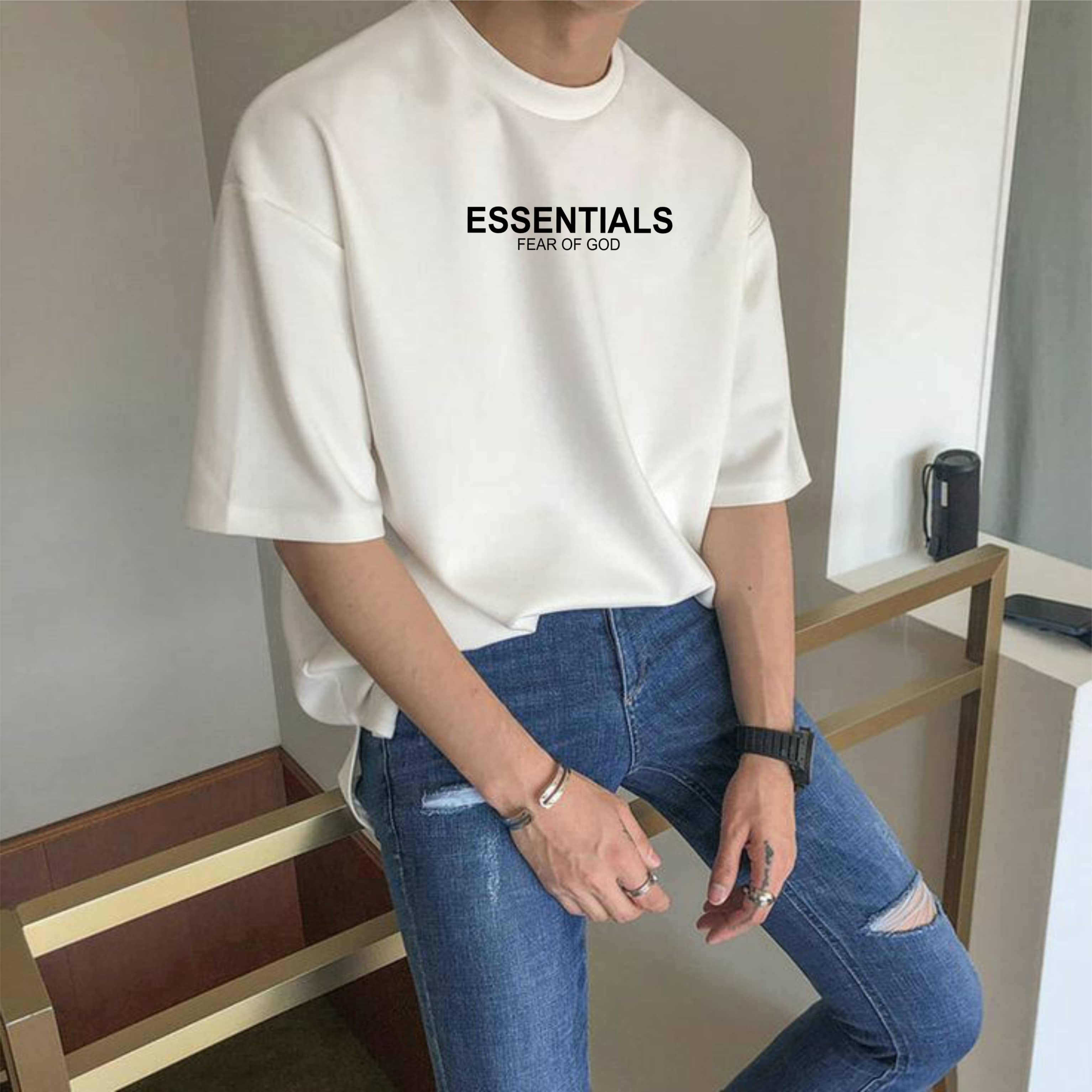 ekadravin Cotton Oversized Fit Printed Half Sleeves Men's Round T-Shirt - White ( Pack of 1 )