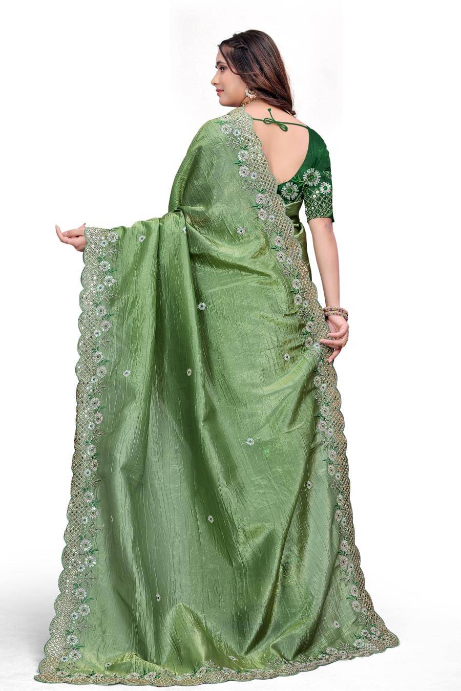 fvd Art Silk Embroidered Saree With Unstitched Blouse Piece ( Green ) fvd Art Silk Embroidered Saree With Unstitched Blouse Piece ( Green )