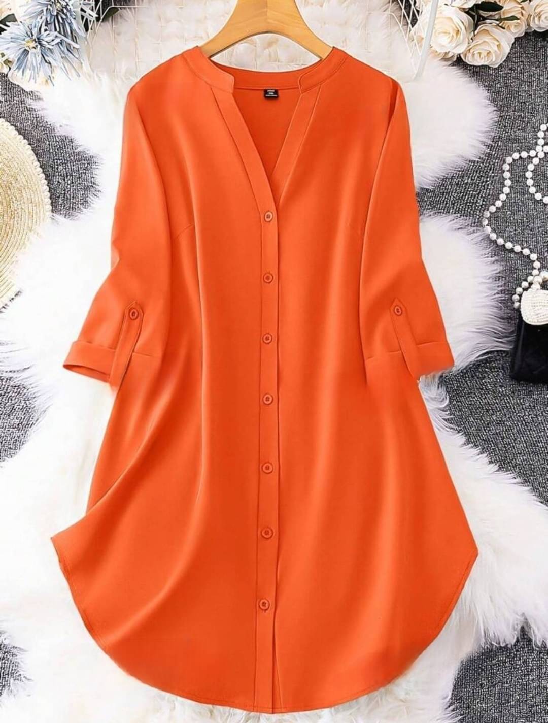     			gufrina Women Rayon Solid Shirt Dress ( Orange )