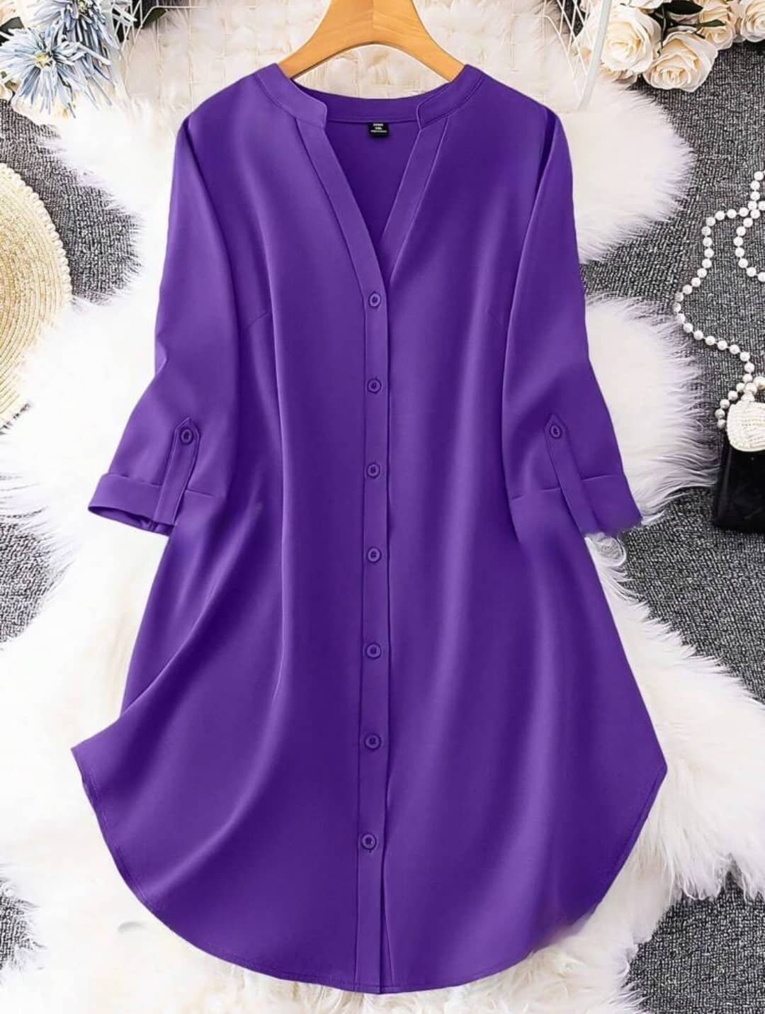 gufrina Women Rayon Solid Shirt Dress ( Purple )