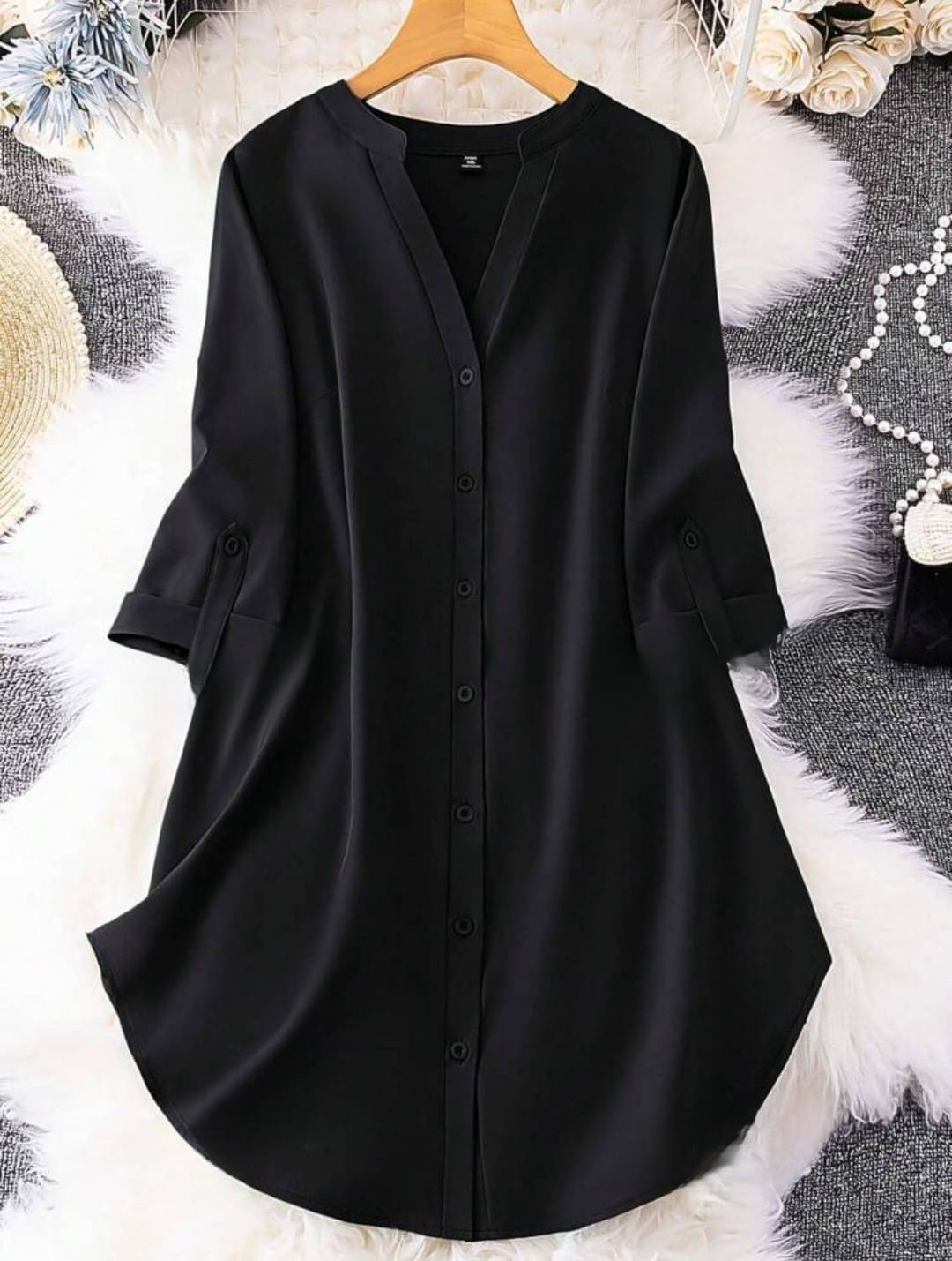     			gufrina Women Rayon Solid Shirt Dress ( Black )