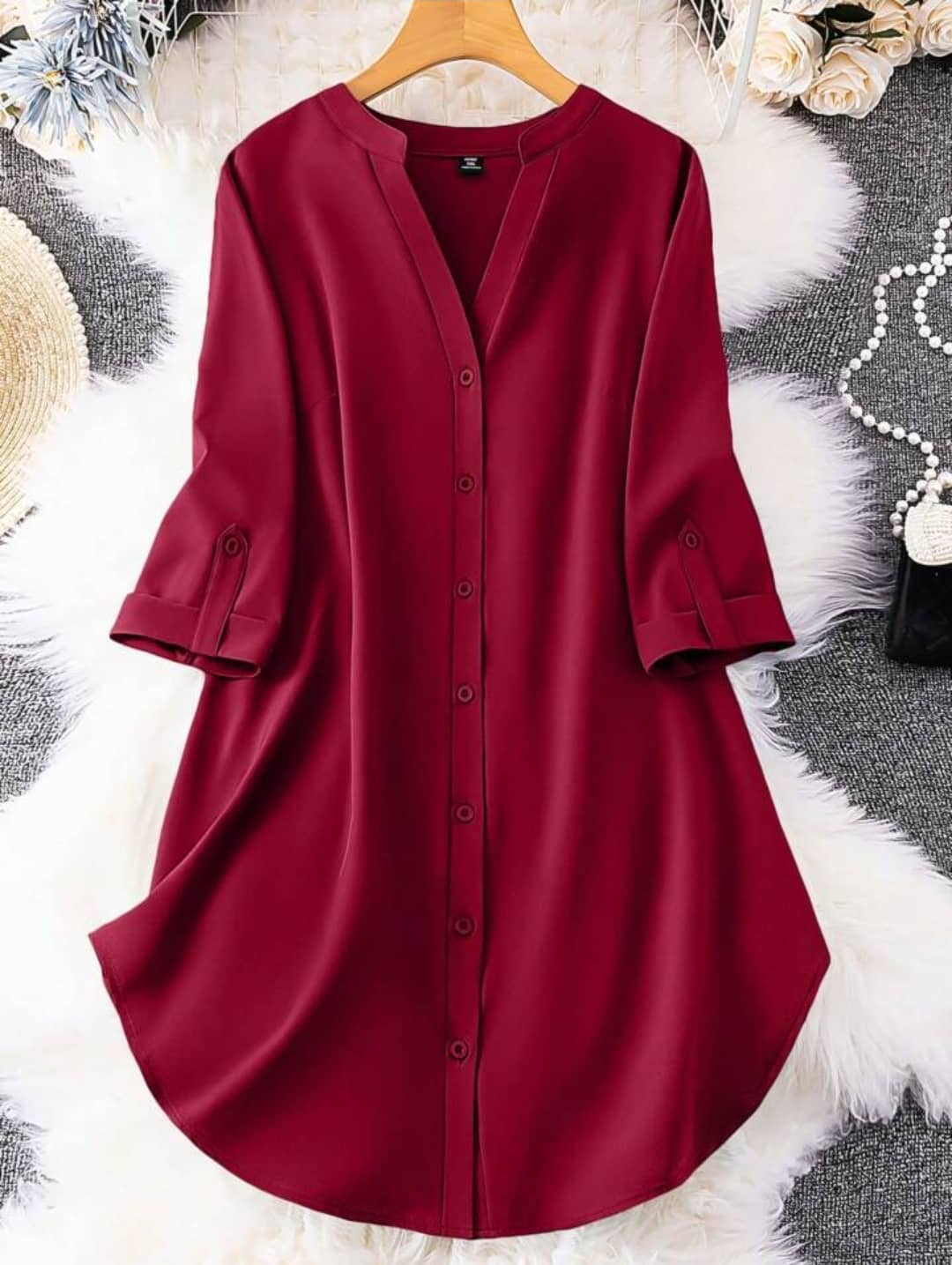 gufrina Women Rayon Solid Shirt Dress ( Maroon )