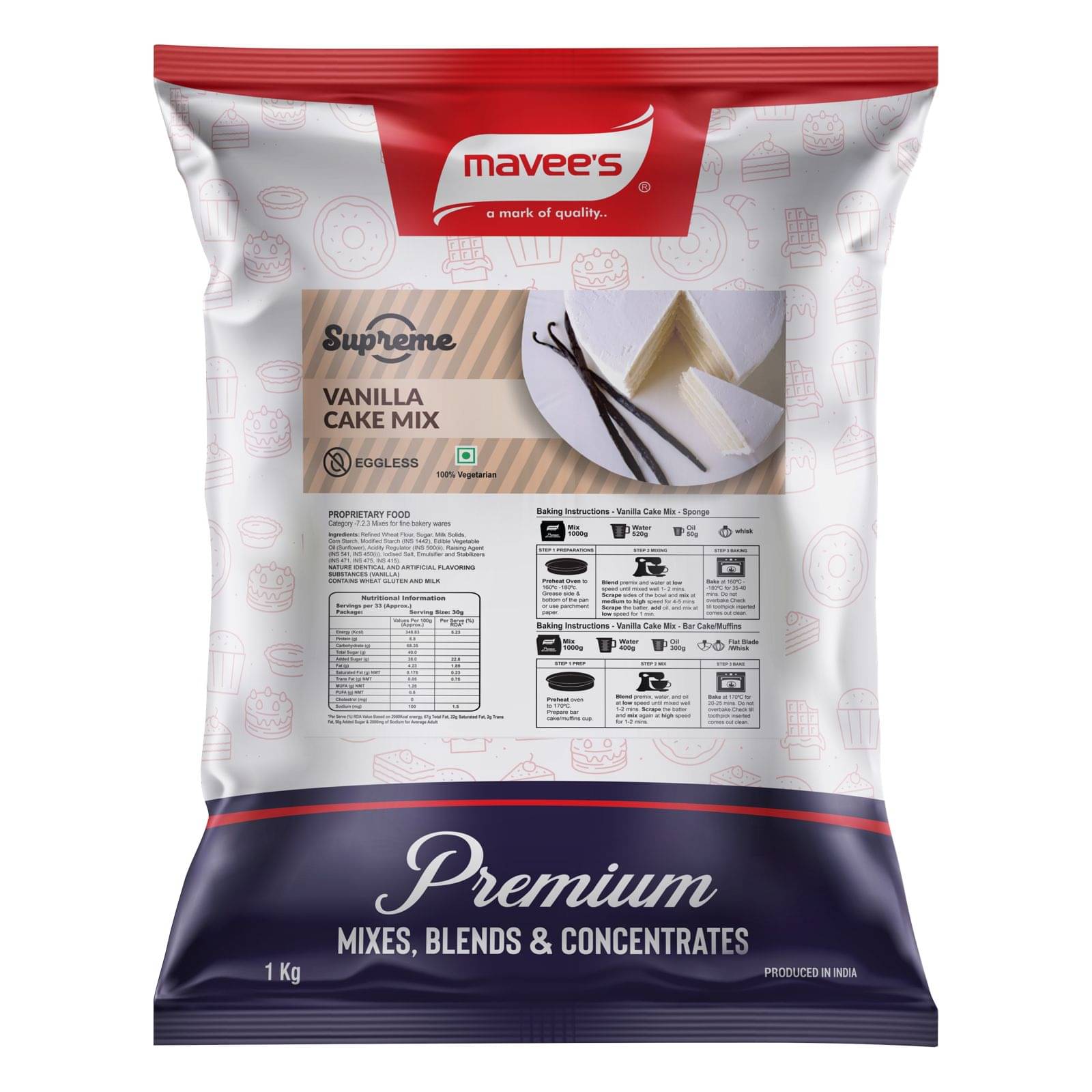 mavee's Supreme - Vanilla Cake Mix Eggless, Premium Baking solutions 1 kg mavee's Supreme - Vanilla Cake Mix Eggless, Premium Baking solutions 1 kg