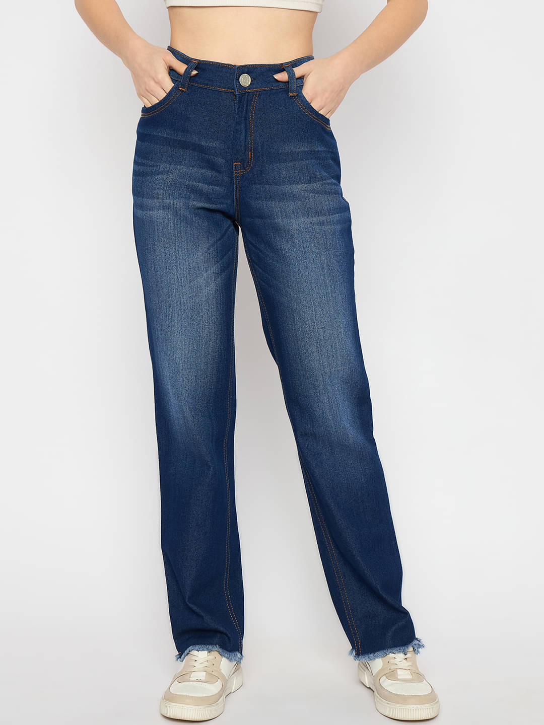     			novio - Navy Blue Cotton Blend Wide Leg Women's Jeans ( Pack of 1 )