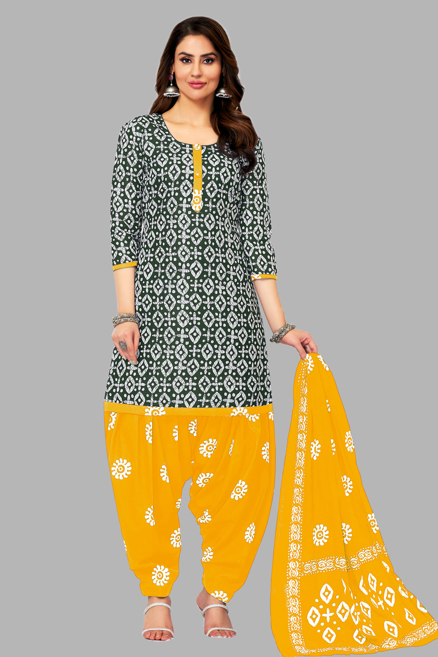     			shree jeenmata collection Unstitched Cotton Printed Dress Material - Lime Green ( Pack of 1 )
