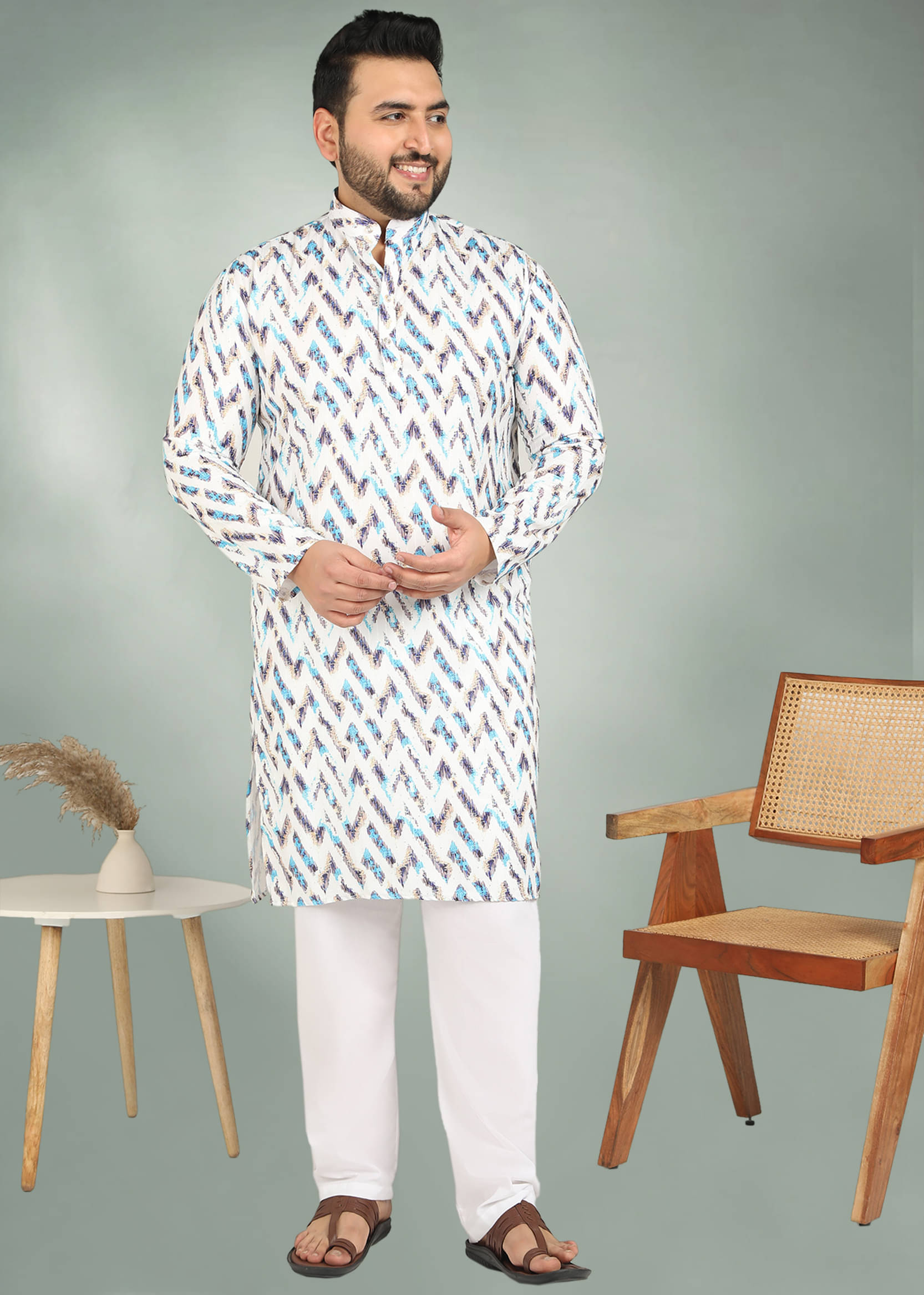     			ADWYN PETER Blue Cotton Men's Regular Kurta ( Pack of 1 )