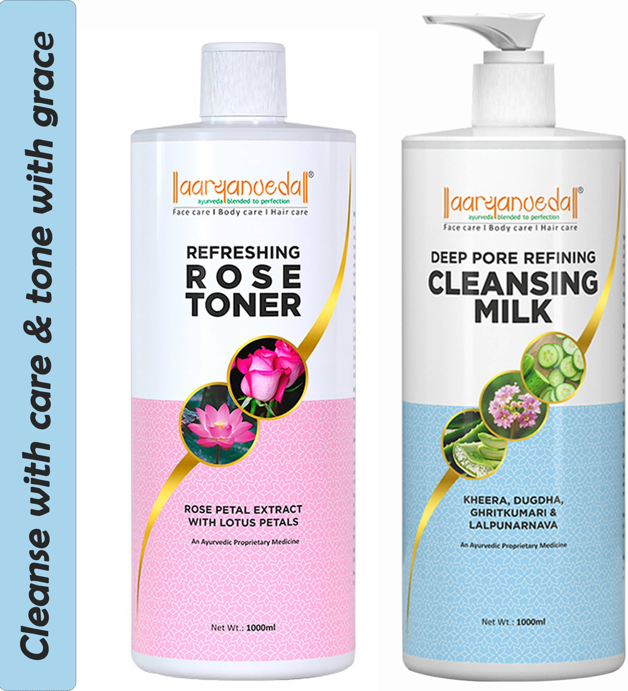 Aaryanveda Cleansing Milk & Rose Toner Combo Improve Skin Tone Remove Dead Skin Cleanser & Rose Face Toner (1 kg X 2) (2 Items in the set)