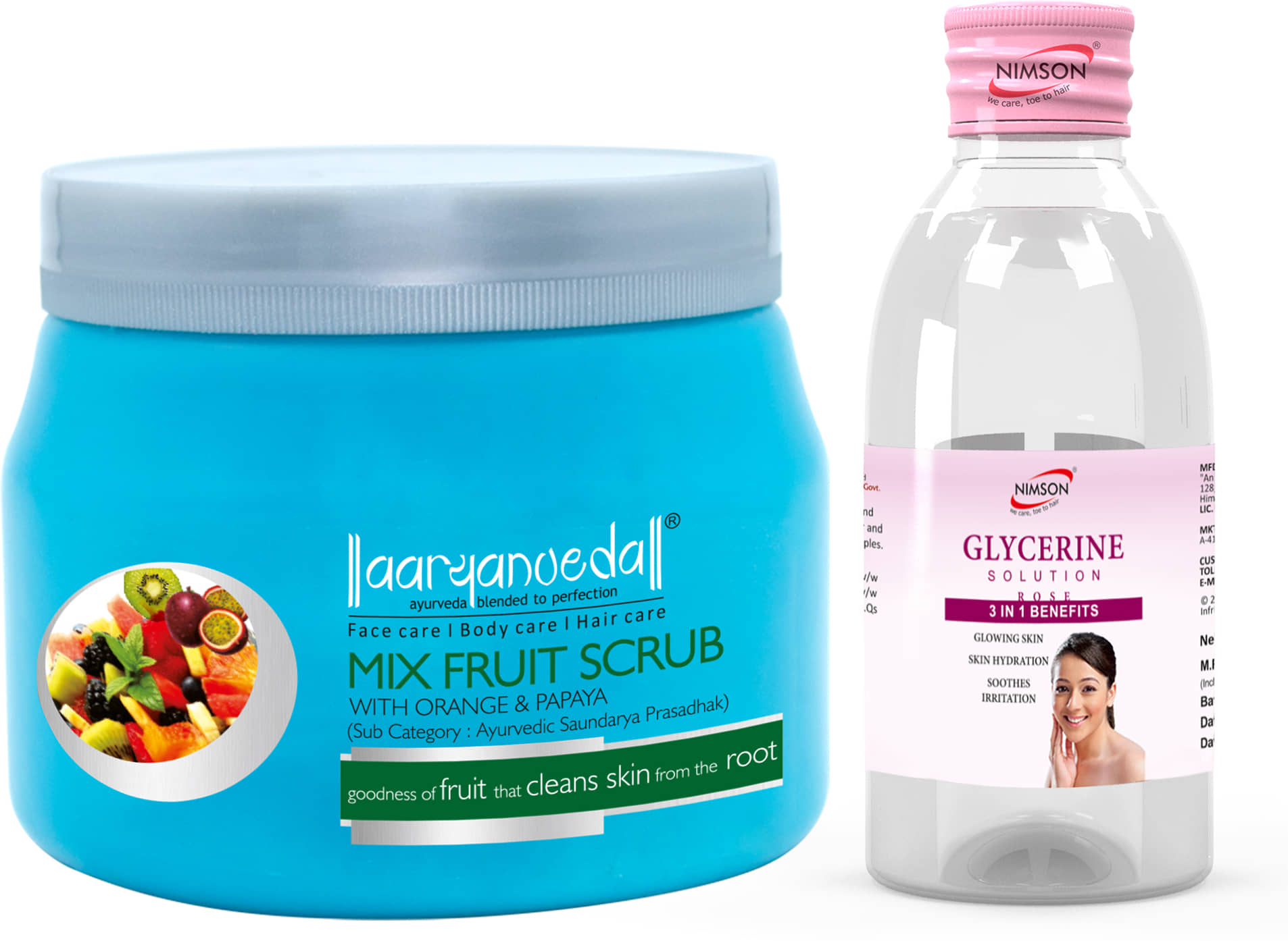 Aaryanveda Mix Fruit Face Scrub 400g & Glycerine for Skin Cleanser 100ml Combo Face Pack (2 Items in the set)