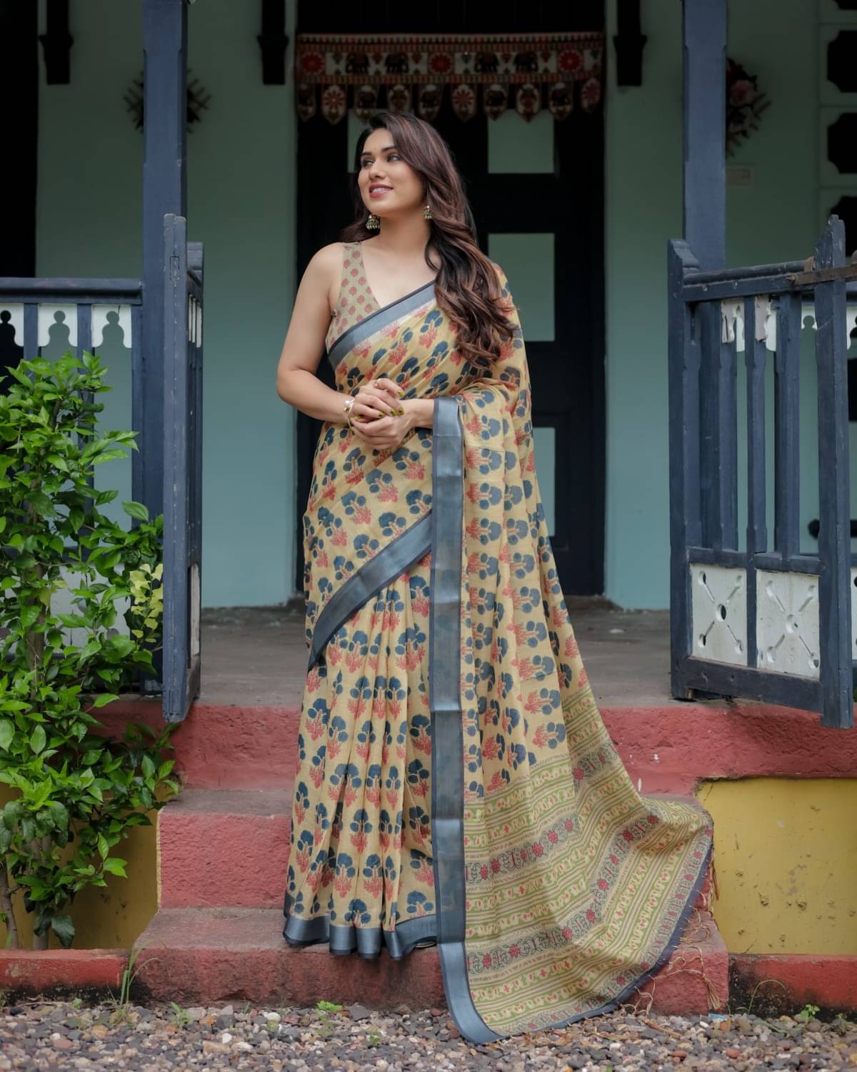 Almaari Fashion Linen Printed Saree With Unstitched Blouse Piece ( Multicolor ) Almaari Fashion Linen Printed Saree With Unstitched Blouse Piece ( Multicolor )