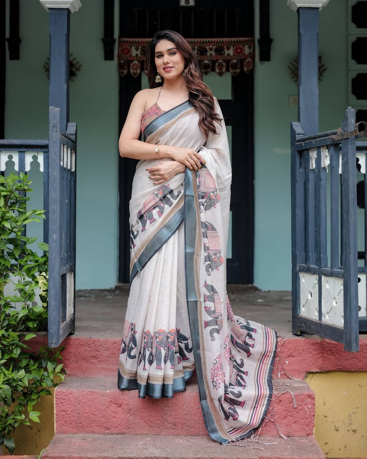 Almaari Fashion Linen Printed Saree With Unstitched Blouse Piece ( Multicolor )     			Almaari Fashion Linen Printed Saree With Unstitched Blouse Piece ( Multicolor )