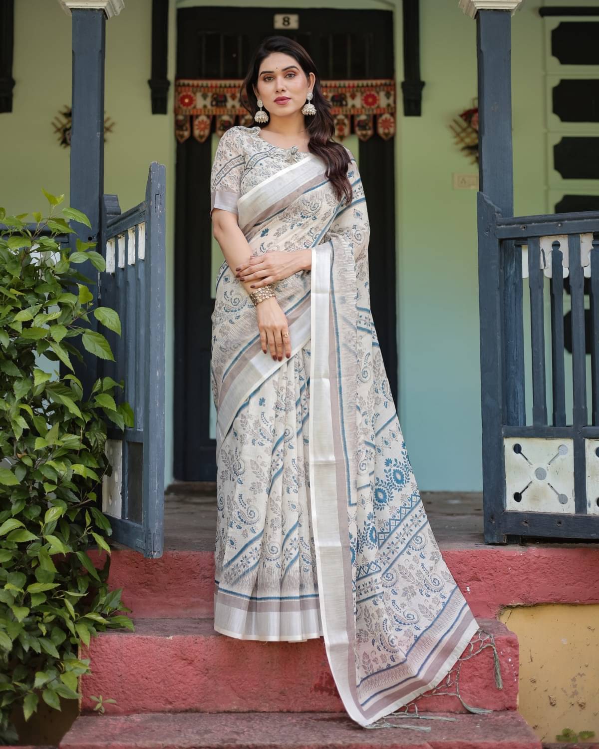Almaari Fashion Linen Printed Saree With Unstitched Blouse Piece ( Multicolor ) Almaari Fashion Linen Printed Saree With Unstitched Blouse Piece ( Multicolor )