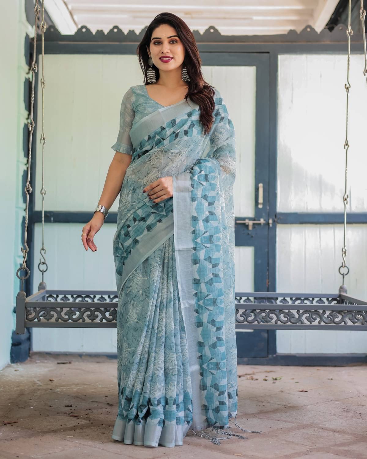 Almaari Fashion Linen Printed Saree With Unstitched Blouse Piece ( Multicolor ) Almaari Fashion Linen Printed Saree With Unstitched Blouse Piece ( Multicolor )