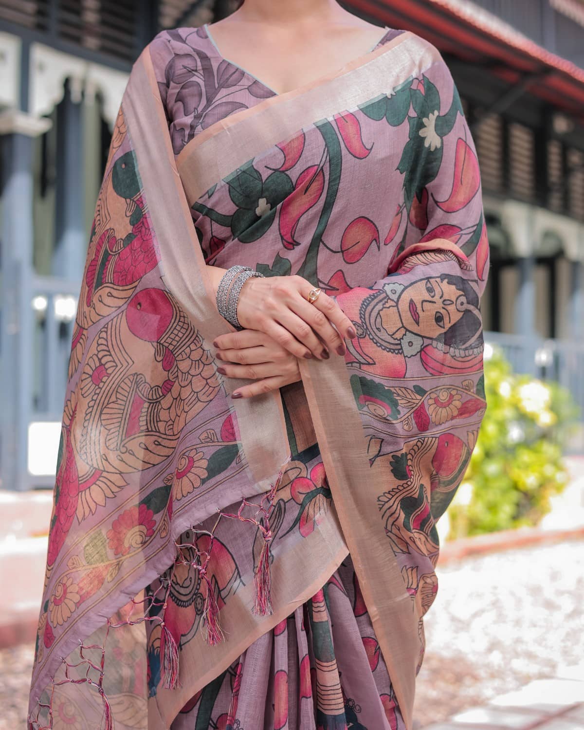 Almaari Fashion Linen Printed Saree With Unstitched Blouse Piece ( Multicolor ) - Sarees | Buy online on ZillyBuy