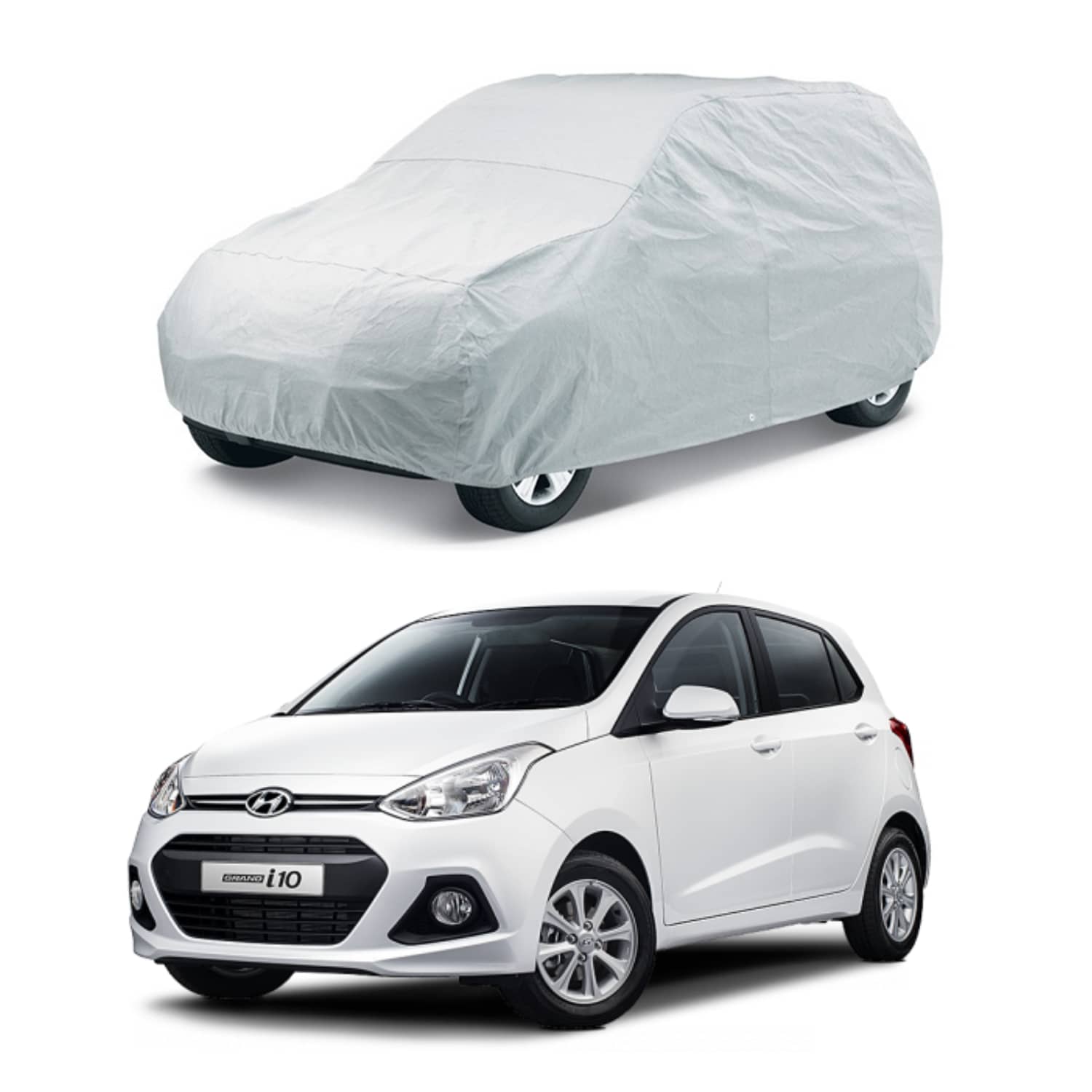 AutoRetail Car Body Cover for Hyundai Grand i10 [2014-2015] Without Mirror Pocket ( Pack of 1 ) , Silver