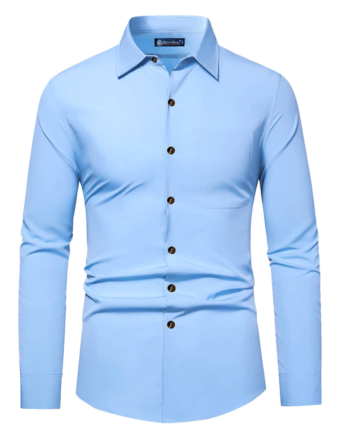 BHUVIKOO 100% Cotton Slim Fit Solids Full Sleeves Men's Casual Shirt - Blue ( Pack of 1 )