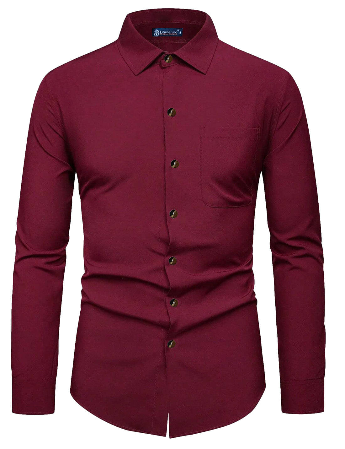     			BHUVIKOO 100% Cotton Slim Fit Solids Full Sleeves Men's Casual Shirt - Maroon ( Pack of 1 )