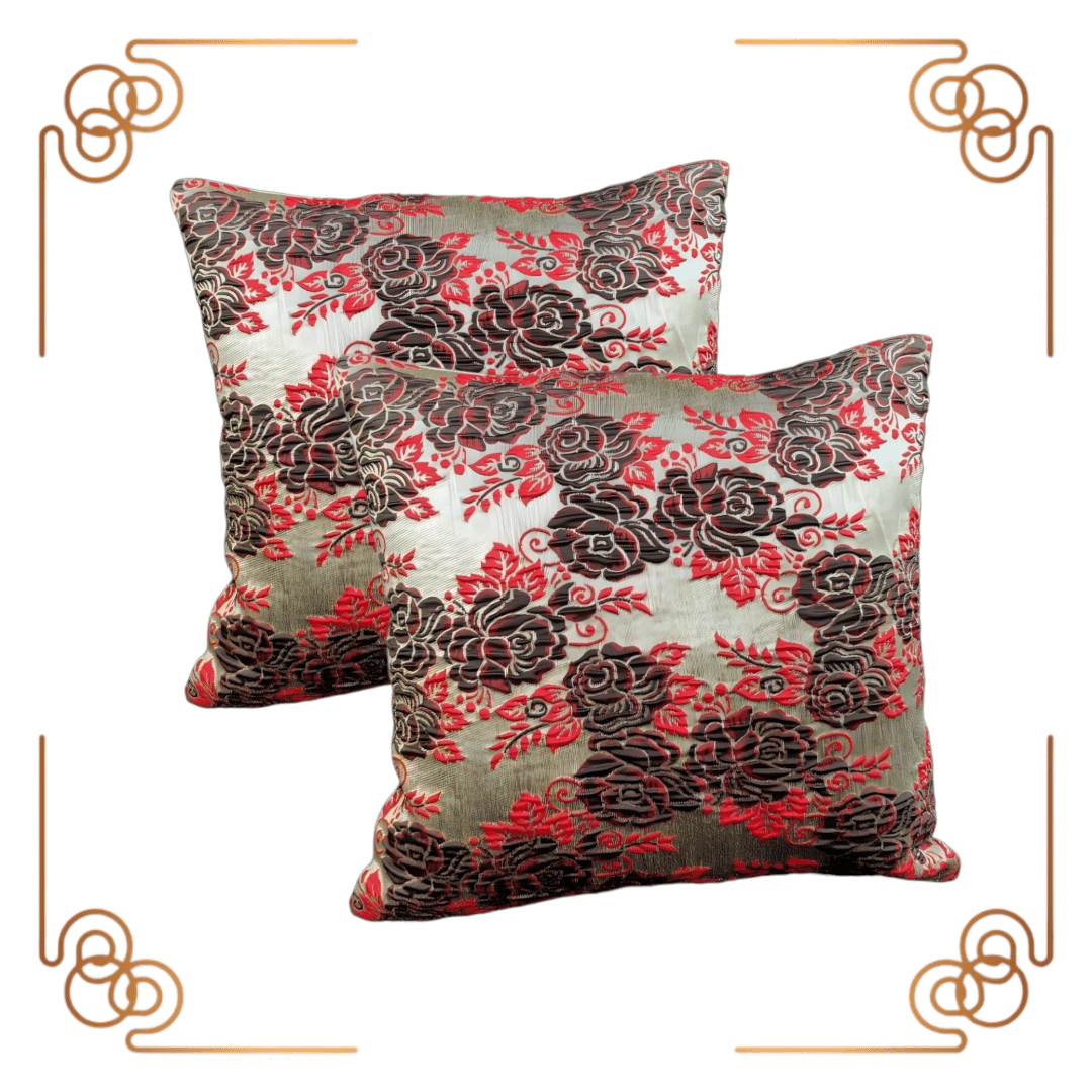     			BMAP Set of 2 Jacquard Floral Square Cushion Cover (40X40)cm - Brown