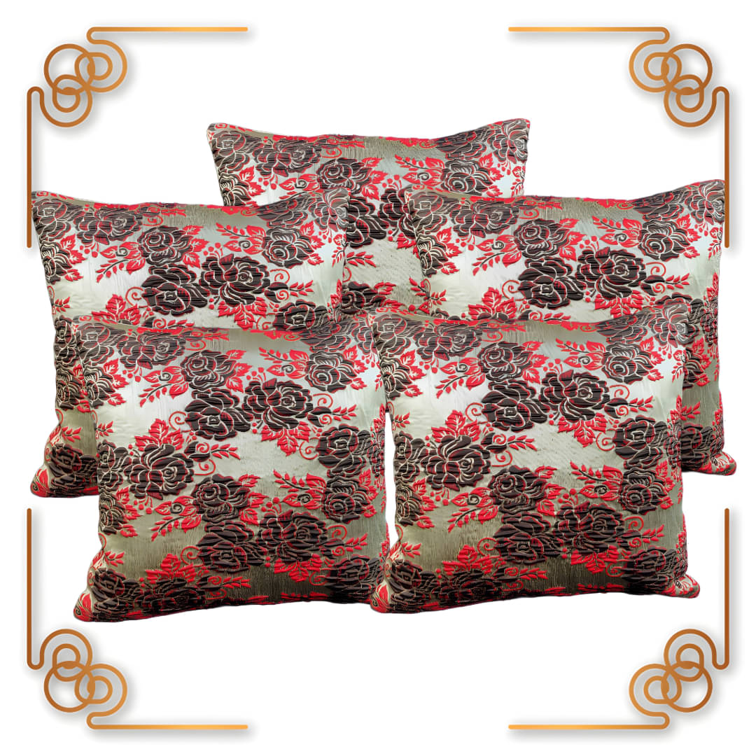     			BMAP Set of 5 Jacquard Floral Square Cushion Cover (40X40)cm - Brown