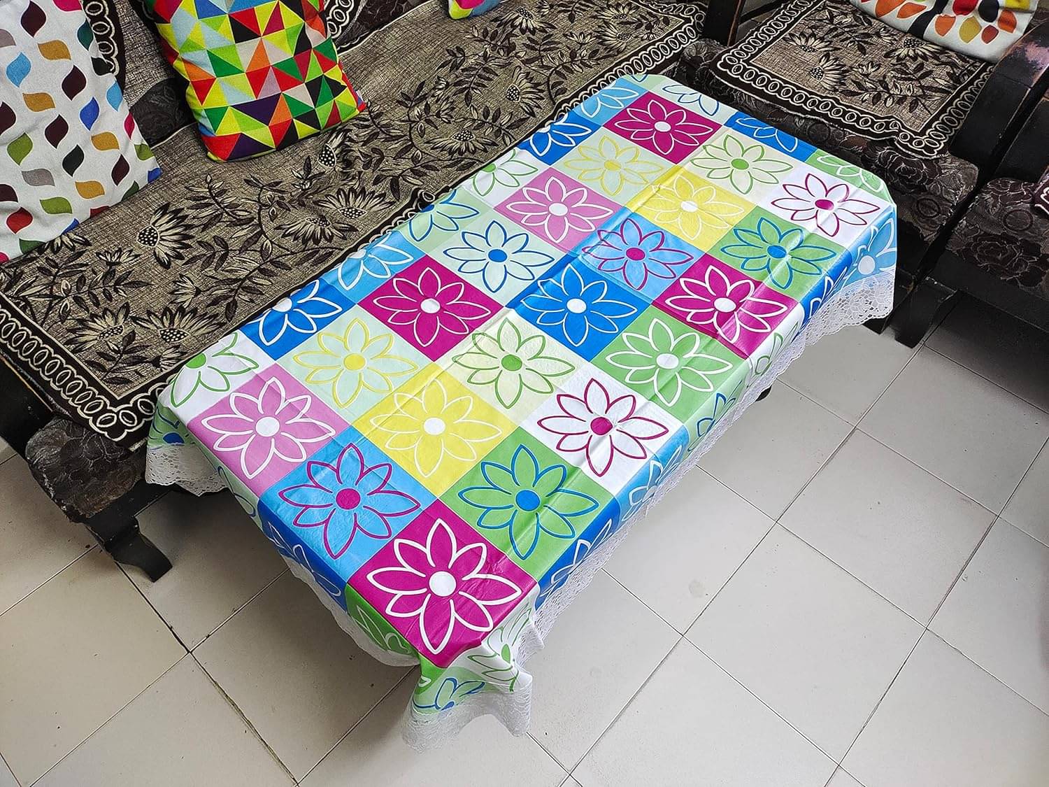     			CreadCraft Printed PVC 4 Seater Square Table Cover ( 105 x 102 ) cm Pack of 1 Multicolor