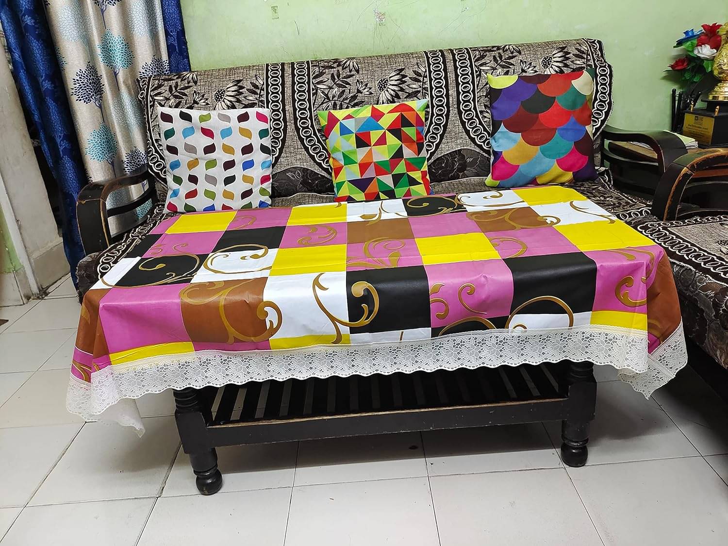 CreadCraft Printed PVC 4 Seater Square Table Cover ( 105 x 102 ) cm Pack of 1 Multicolor CreadCraft Printed PVC 4 Seater Square Table Cover ( 105 x 102 ) cm Pack of 1 Multicolor