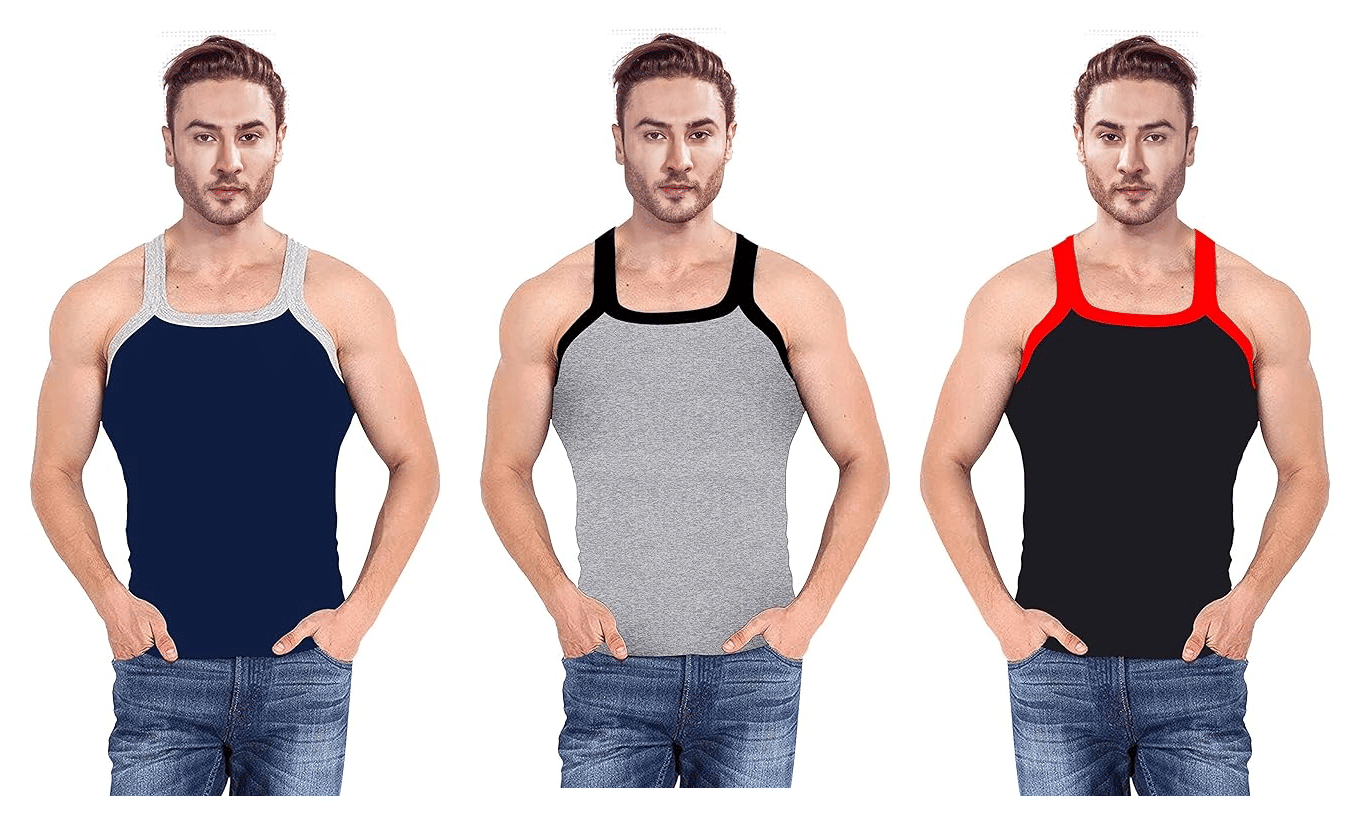     			D1 DIFFERENT ONE Pack of 3 Cotton Gym Vest For Men ( Multicolor )