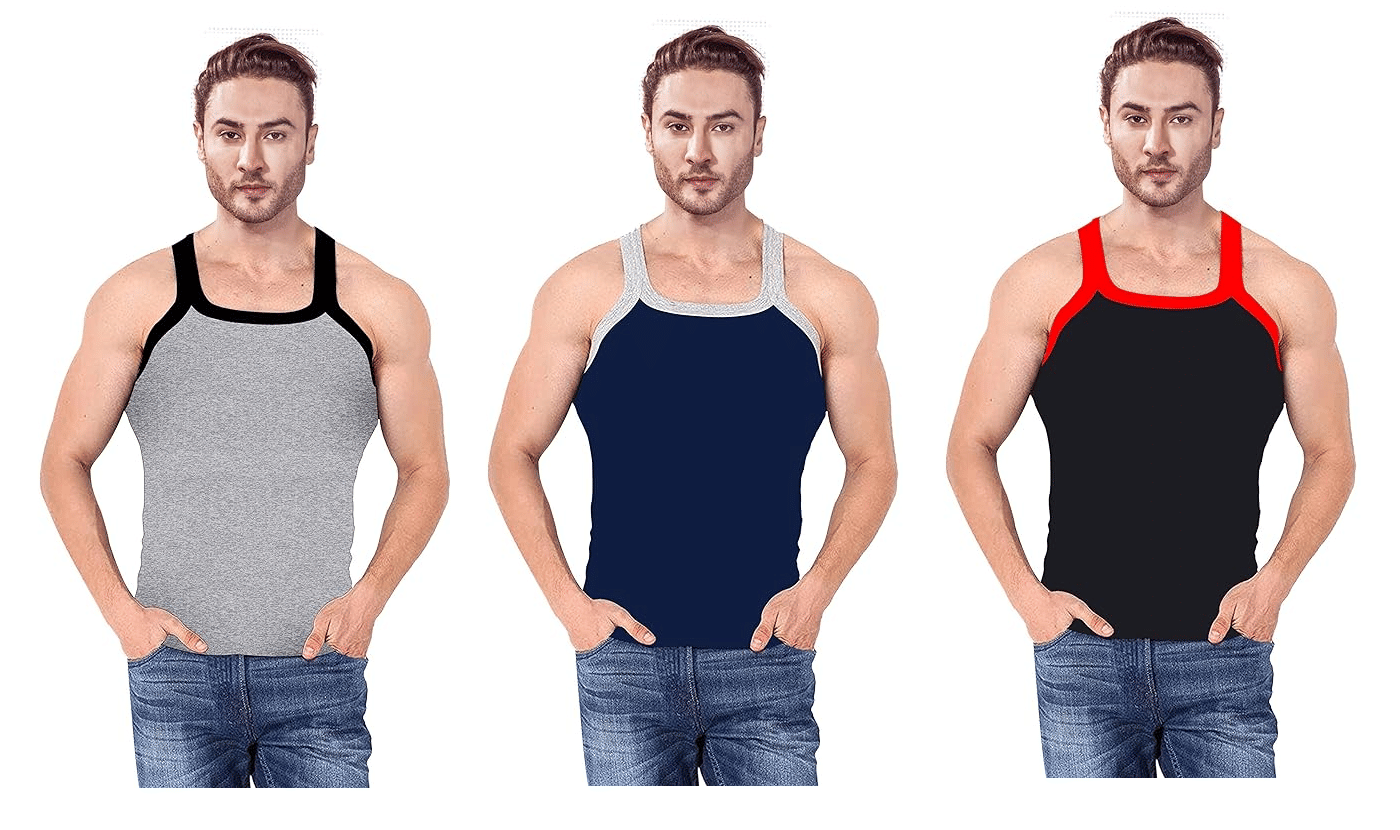     			D1 DIFFERENT ONE Pack of 3 Cotton Basic Vest For Men ( Multicolor )