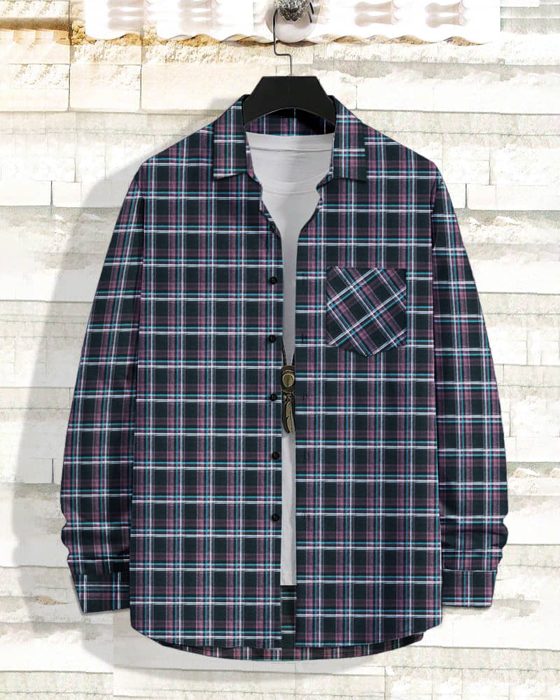 Eyebogler Cotton Blend Regular Fit Checks Full Sleeves Men's Casual Shirt - Black ( Pack of 1 )