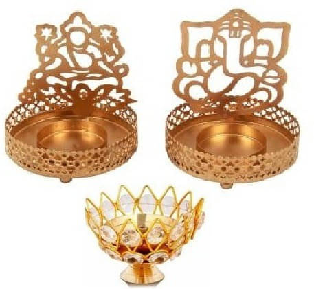     			Fashion Bizz Iron, Brass Table Diya - Pack of 3