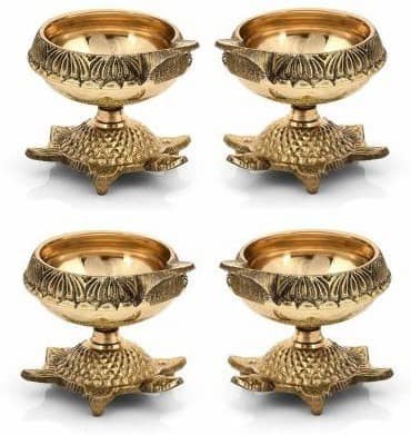Fashion Bizz Pure Brass Akhand Jyoti Deepak Table Diya Set - Pack of 4